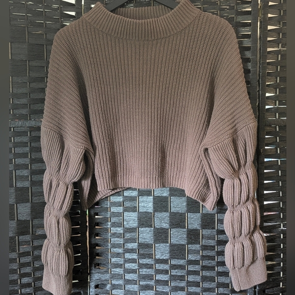 Miou Muse Sweaters - ❤️‍🔥BOGO FREE Miou Muse Chunky Knit Brown Sweater Gathered Sleeves Cropped Norm